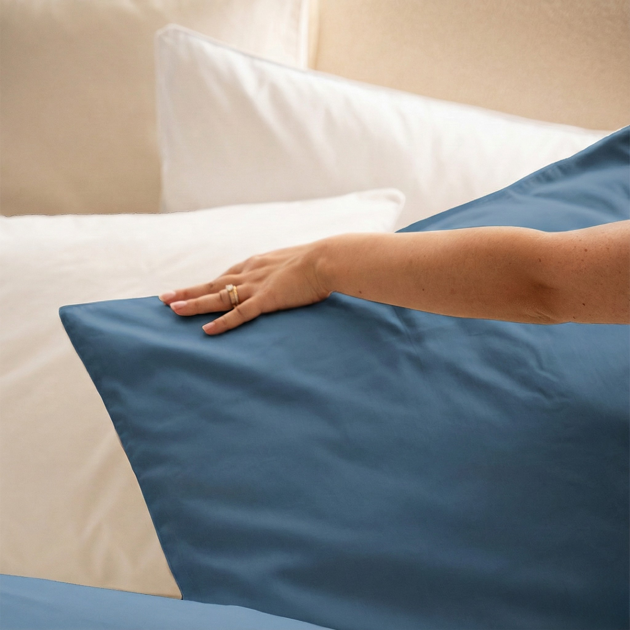 Cotton satin pillowcase x2 - Beige