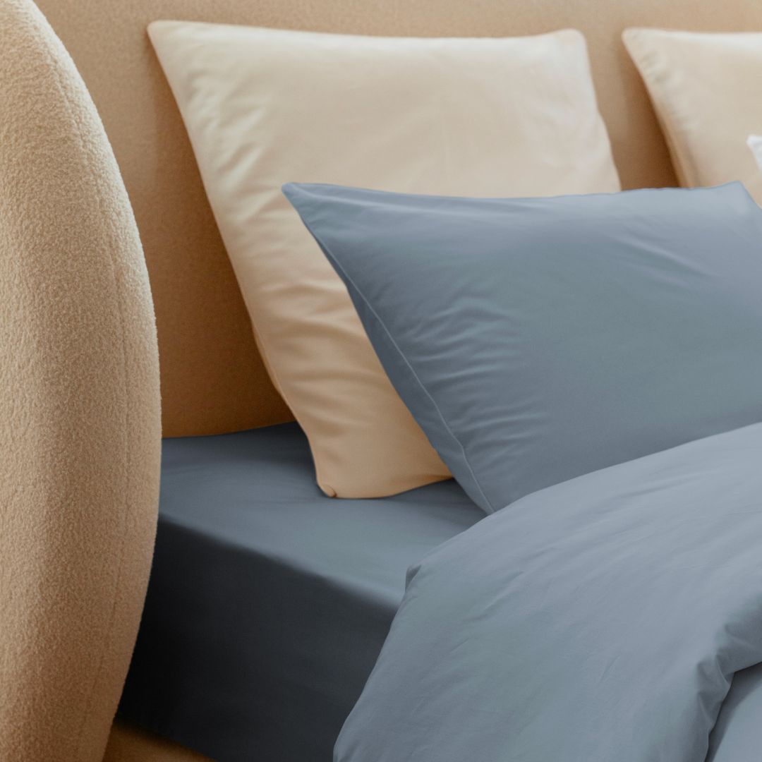 Parure de lit percale de coton - Bleu gris
