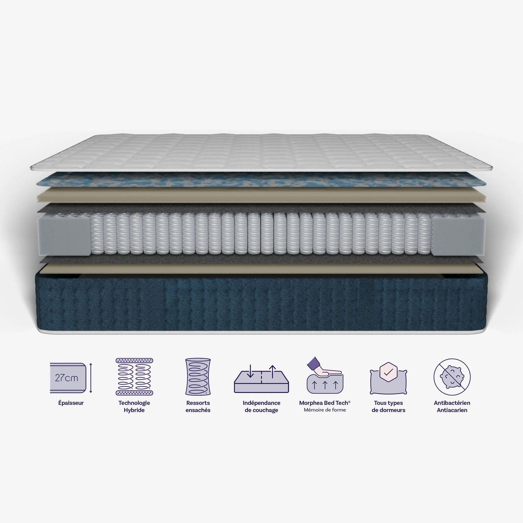 Photo découpée du Matelas hybride premium Jade - mémoire de forme