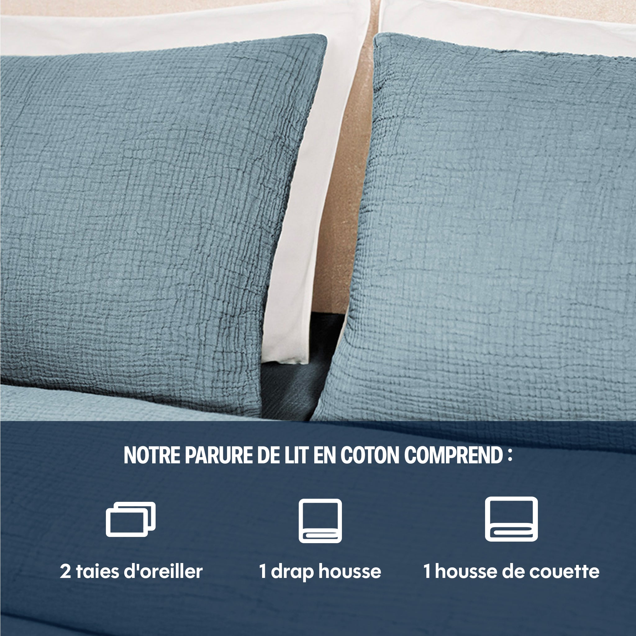 Parure de lit gaze de coton - Dusty Blue