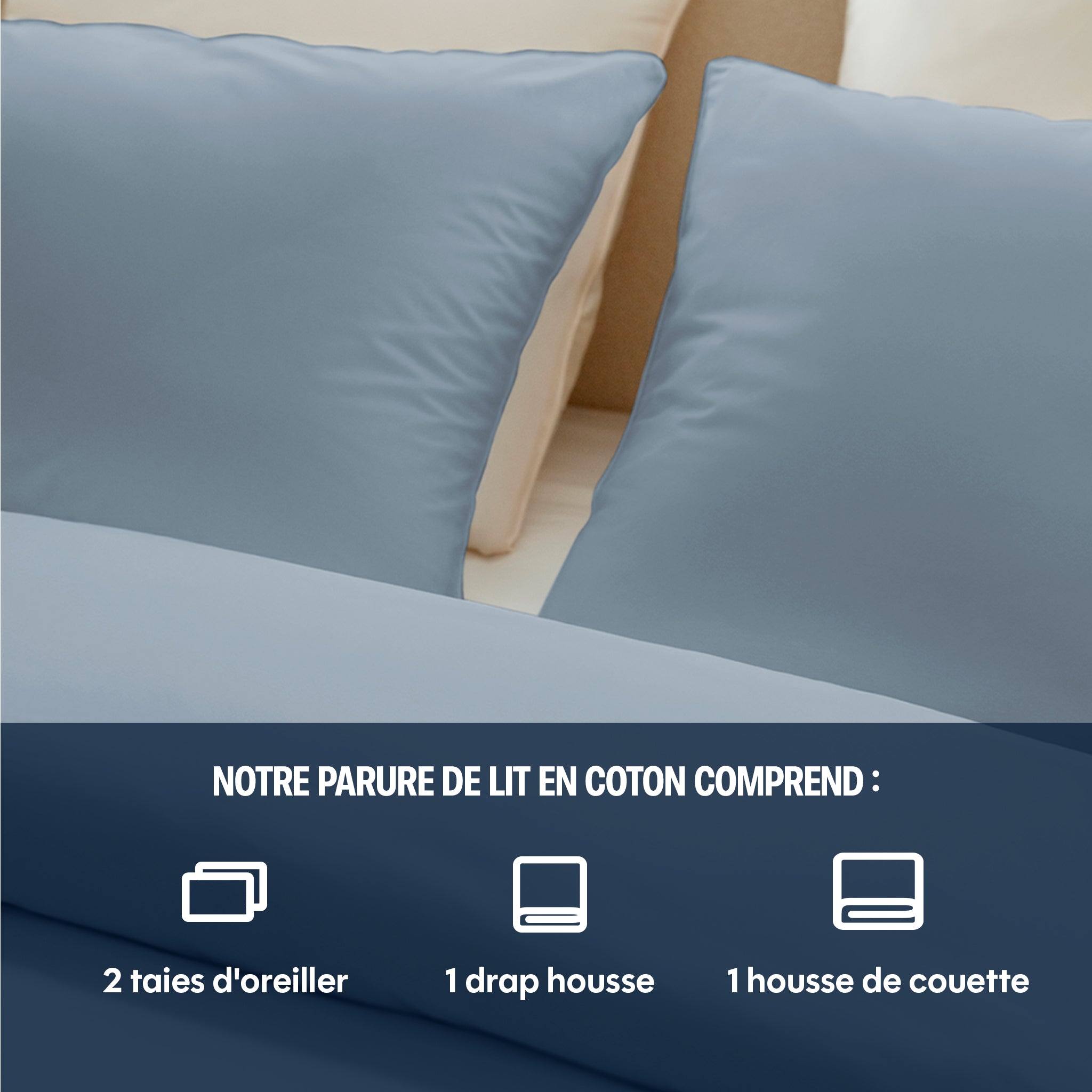 Parure de lit percale de coton - Bleu gris