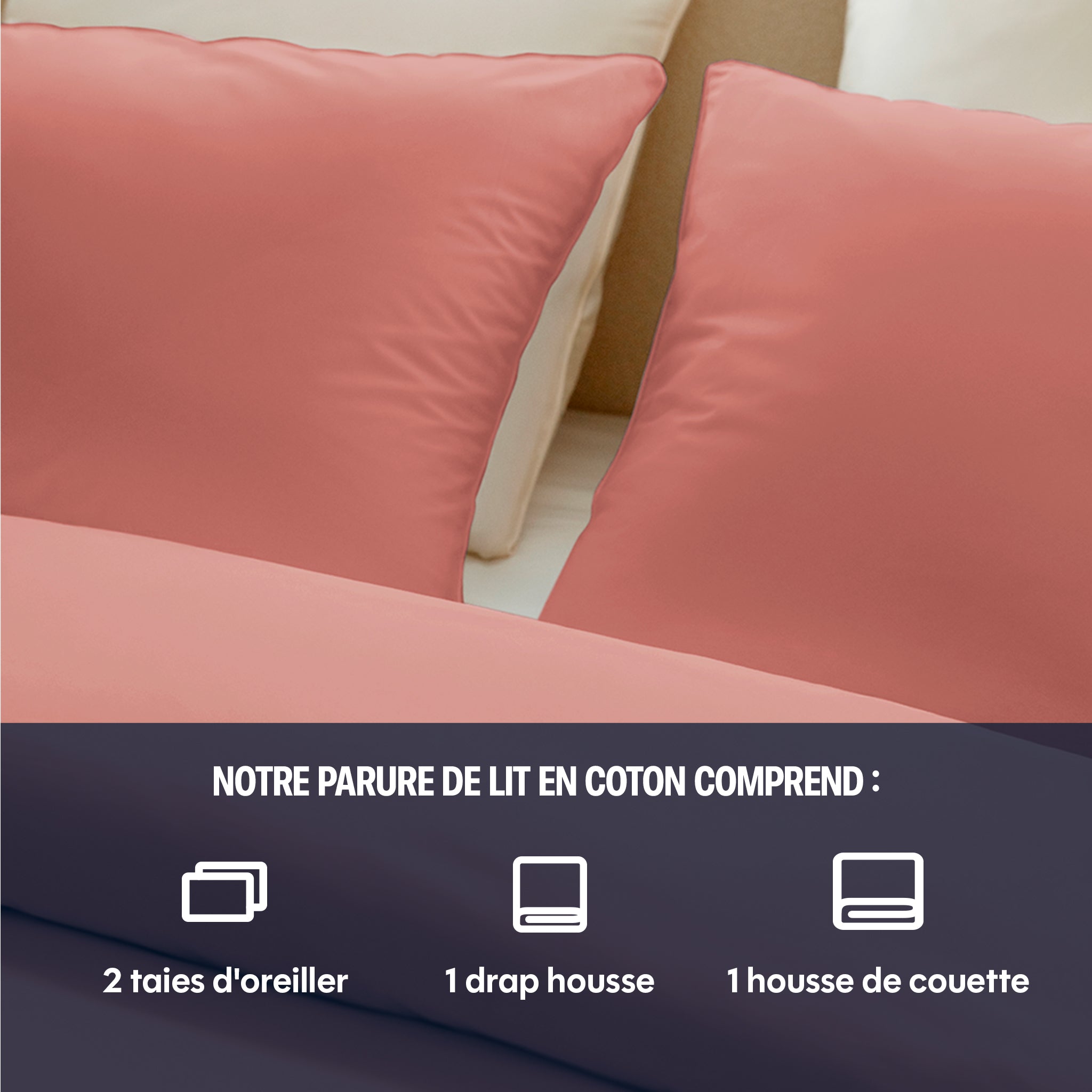 Parure de lit percale de coton - Rose