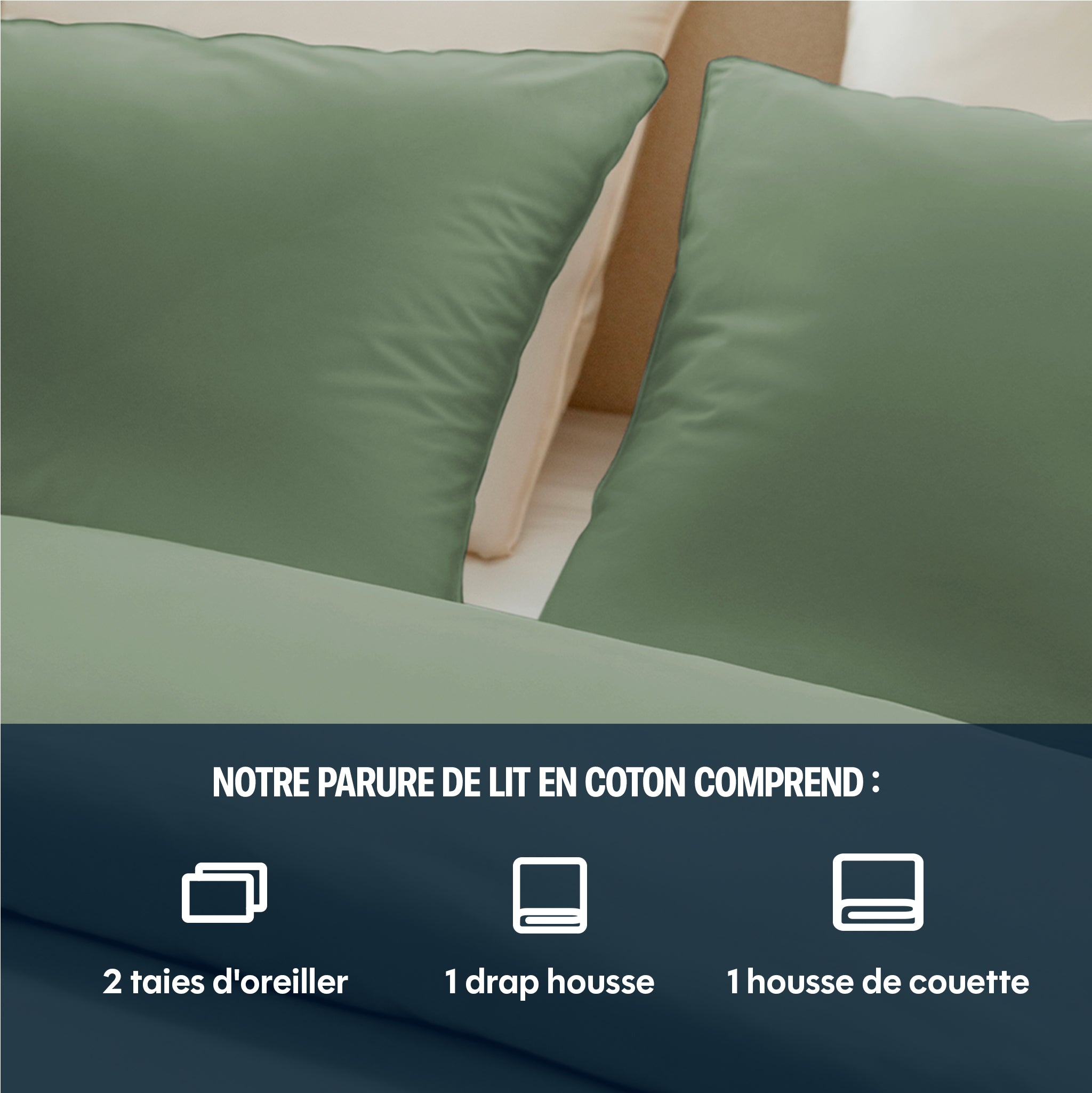 Parure de lit percale de coton - Vert