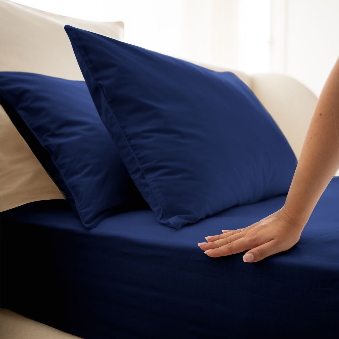 Cotton percale bedding set - Navy blue