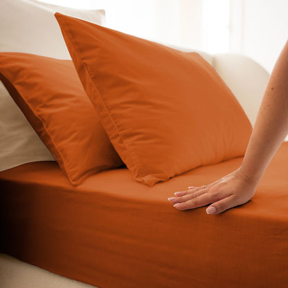 Cotton percale bedding set - Terracotta