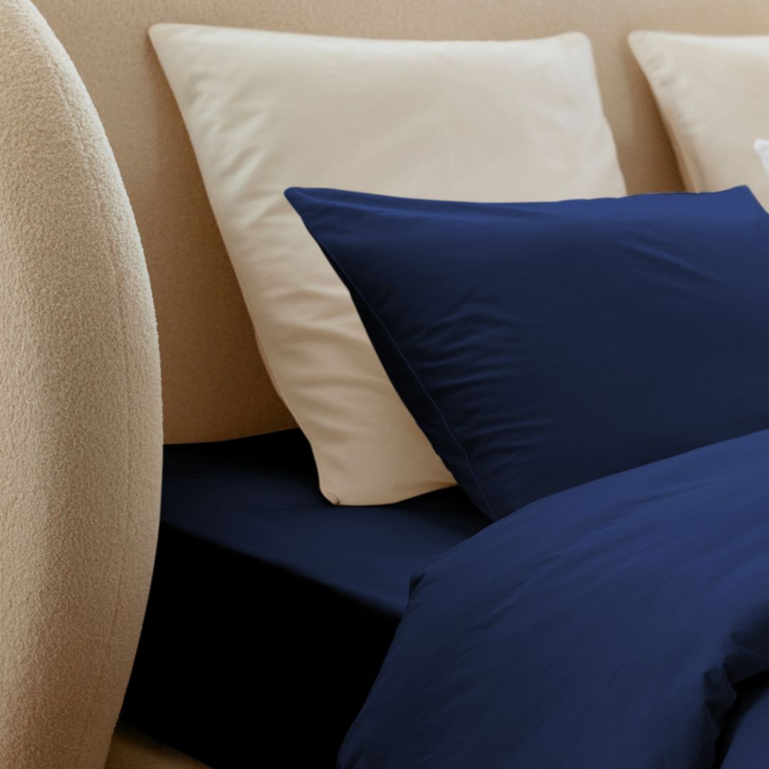 Cotton percale bedding set - Navy blue