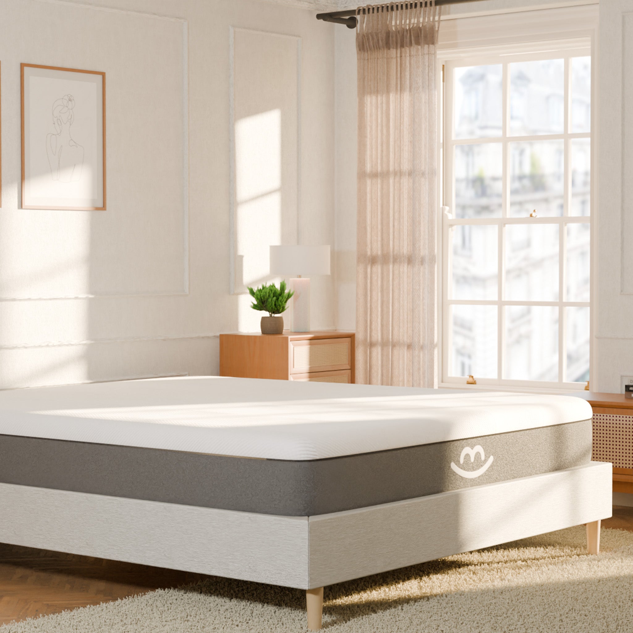Matelas latex et mousse à mémoire de forme Gaia - 25cm de côté dans une chambre lumineuse