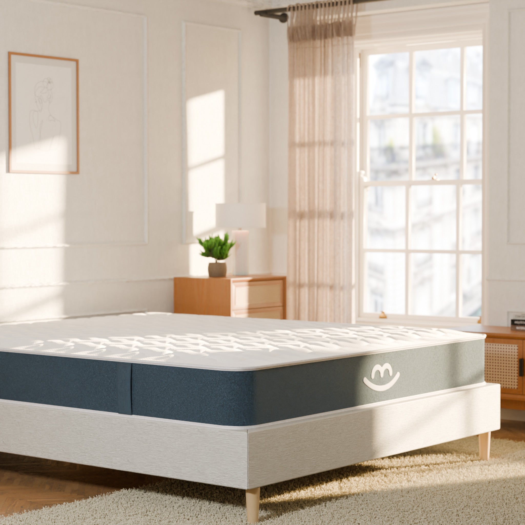 Le matelas Mila de côté dans une chambre design et lumineuse
