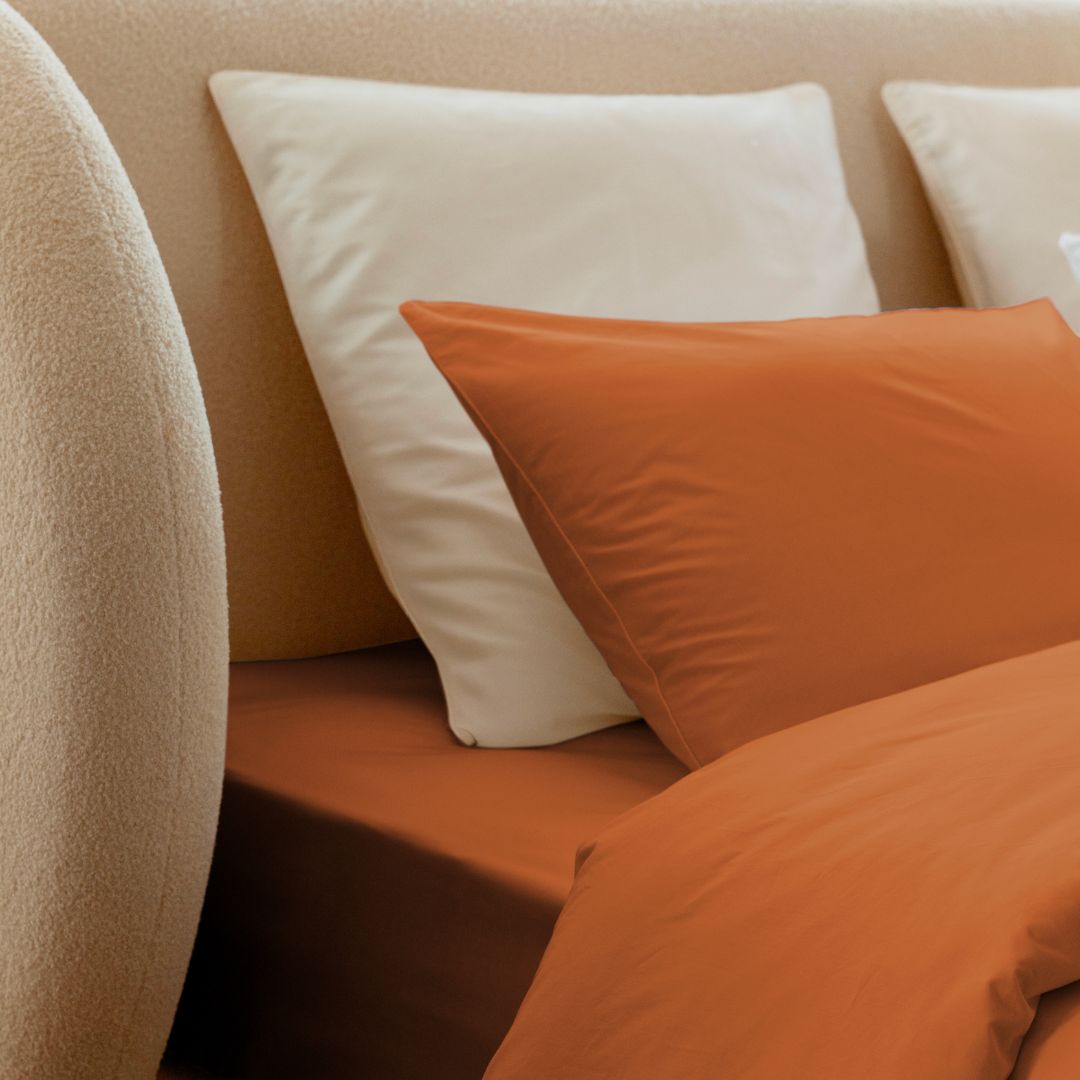 Cotton percale bedding set - Terracotta