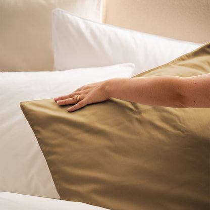 Cotton satin pillowcase x2 - Beige