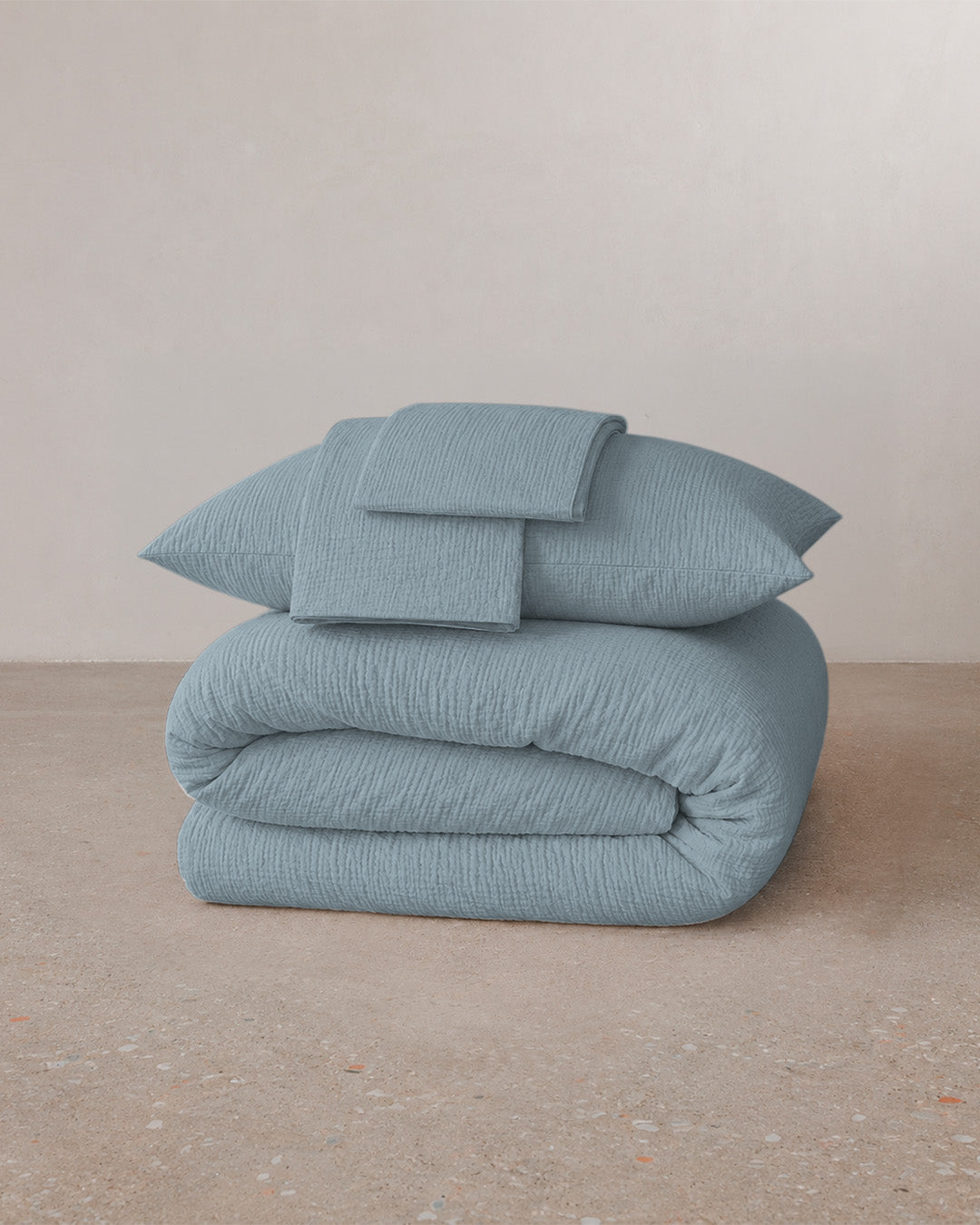 Cotton gauze bed linen set - Dusty Blue