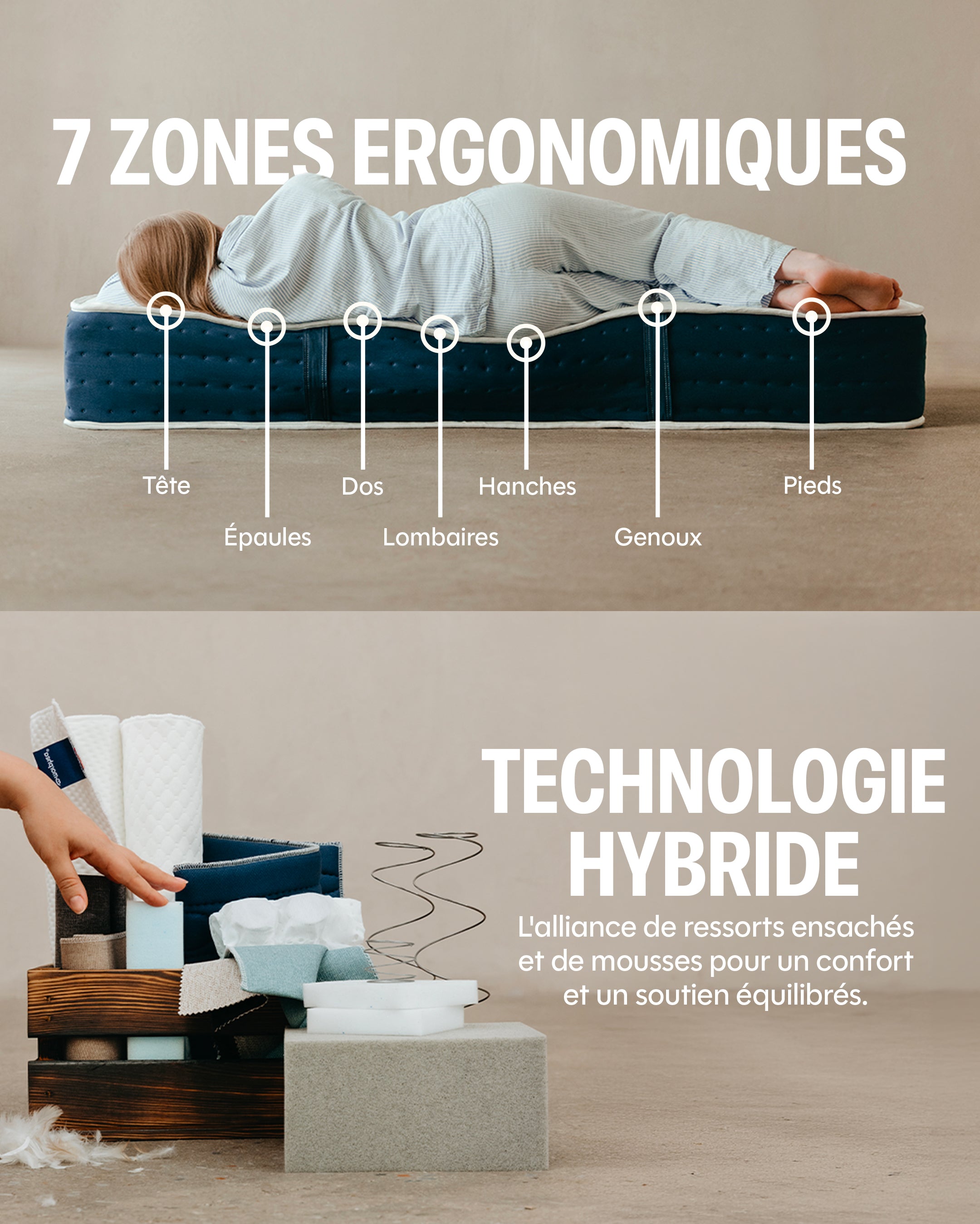 Matelas hybride luxe Victoria - mémoire de forme - 30cm