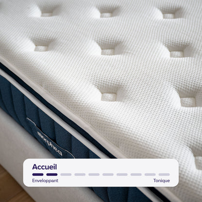 Le Matelas hybride luxe Victoria - mémoire de forme offre un accueil très enveloppant 