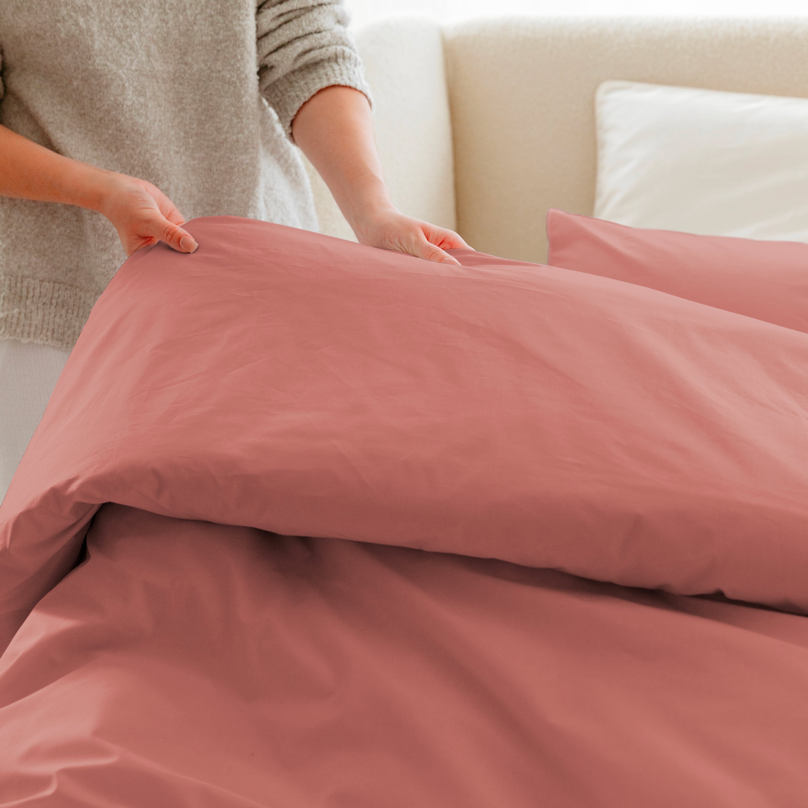 Parure de lit percale de coton - Rose