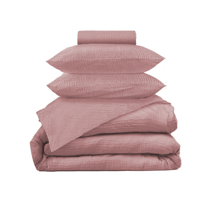 Cotton gauze bed linen set - Peach blush