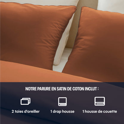 Parure de lit satin de coton - Mocca mousse